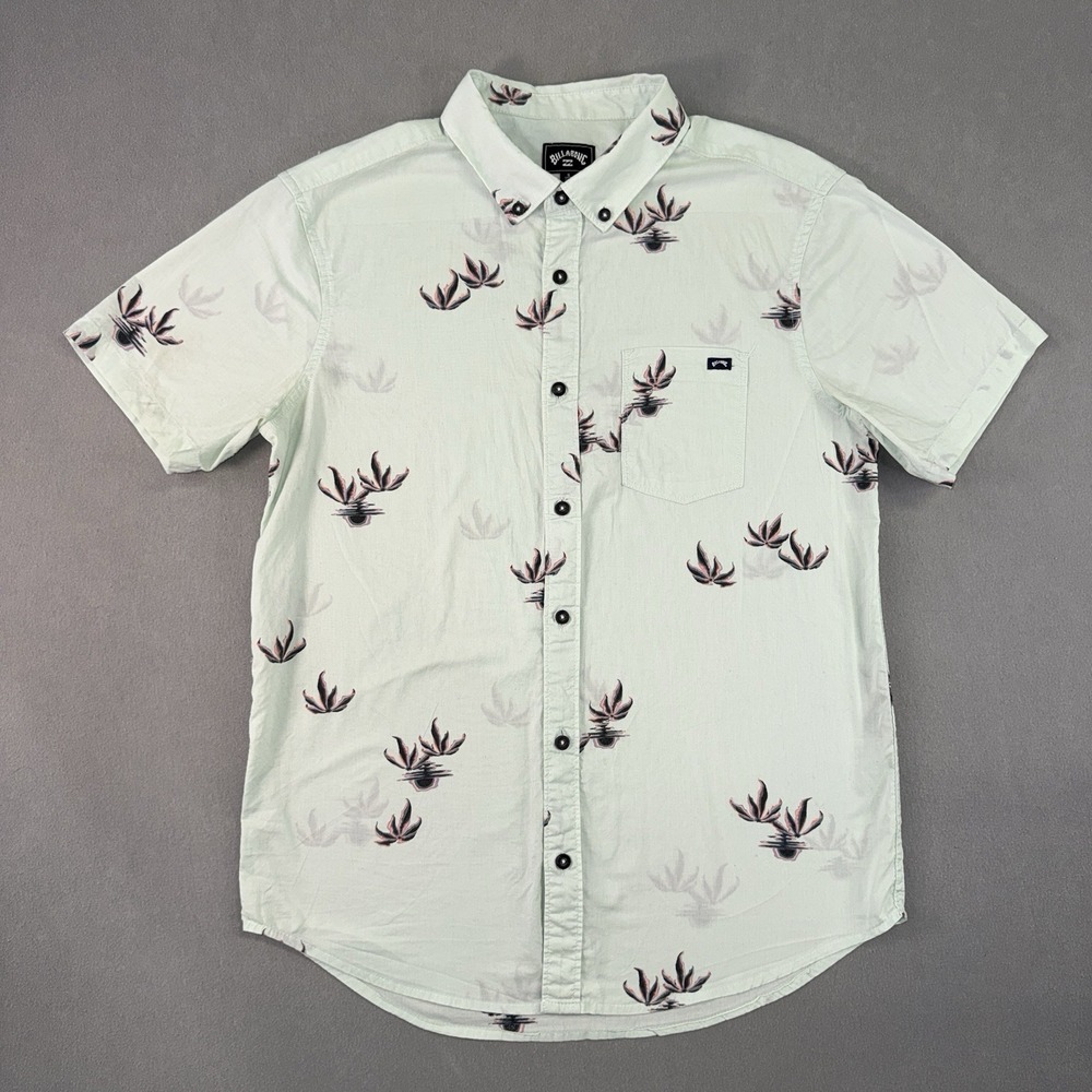 Men's Billabong Casual Short Sleeve Button Up Floral Shirt Light‎ Green Size S